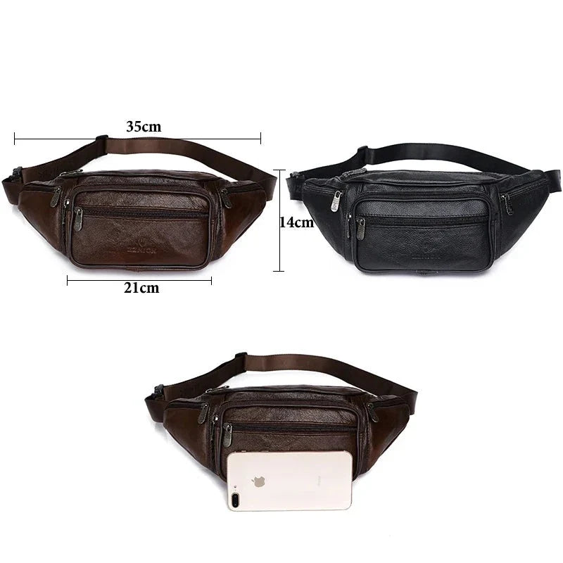 Sac banane en cuir de vache véritable pour homme