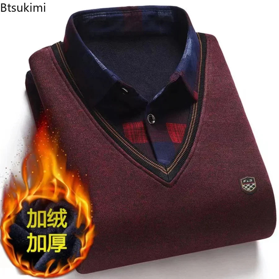 Pull Col V avec Chemise à motif - Homme