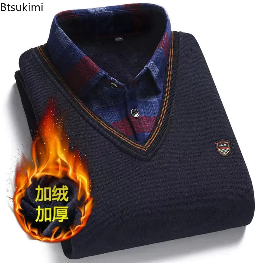 Pull Col V avec Chemise à motif - Homme