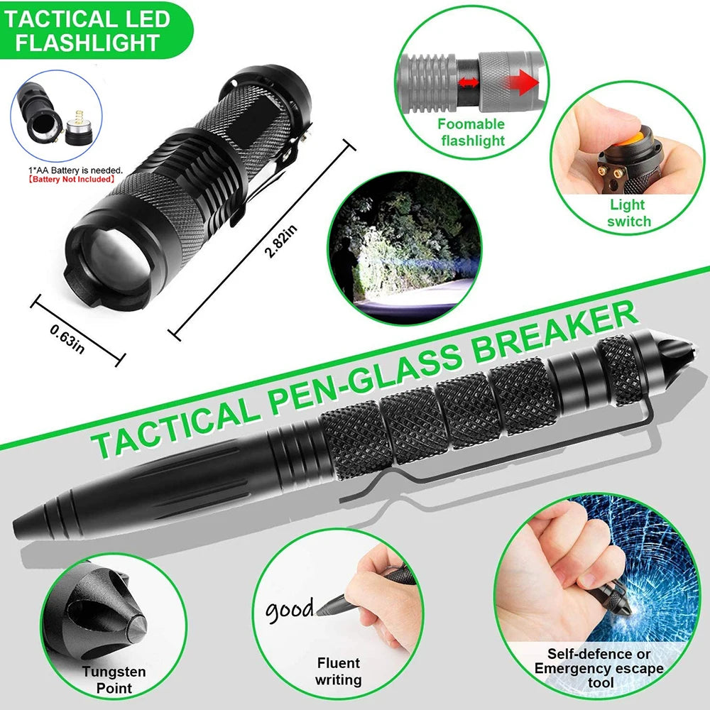 Kit de Survie et Premiers Secours – 11 Accessoires Essentiels pour Aventures en Plein Air