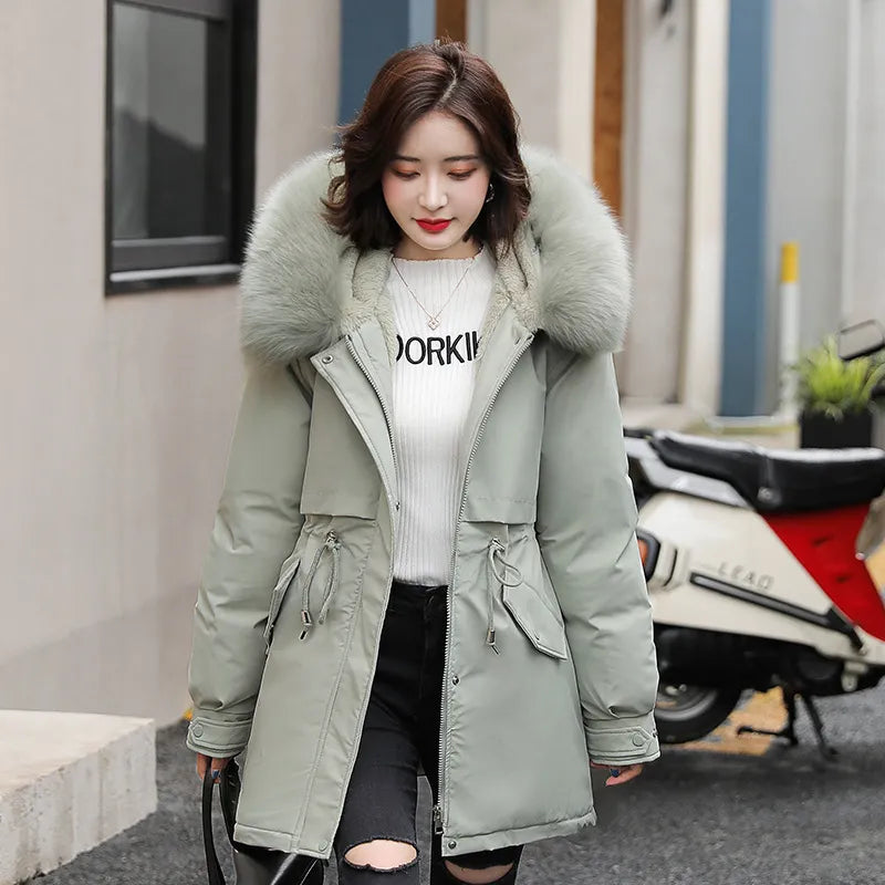 Parka à Capuche avec Col en Fourrure pour Femme