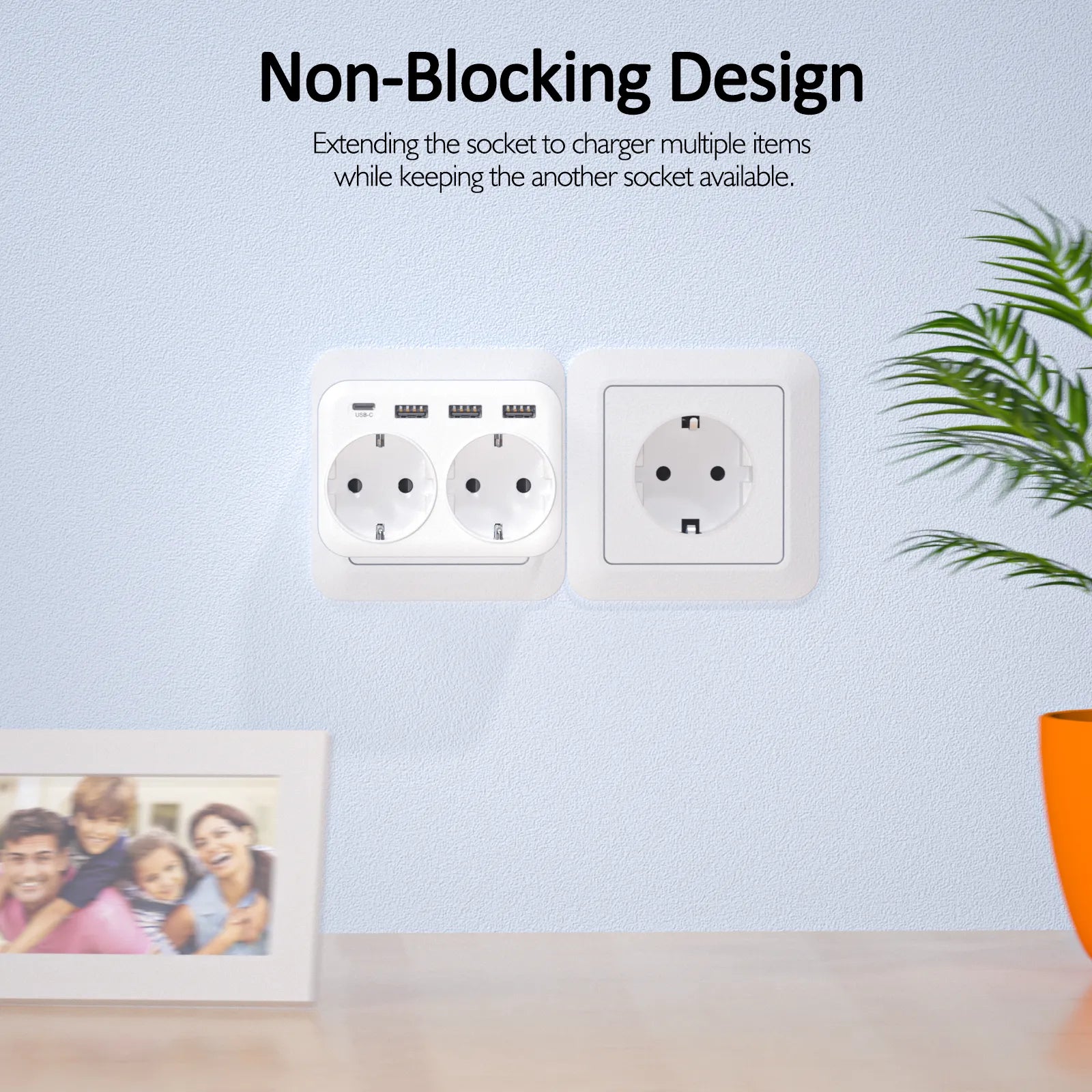 6-in-1 Wall Outlet Extender - USB and USB-C - Fast Charging