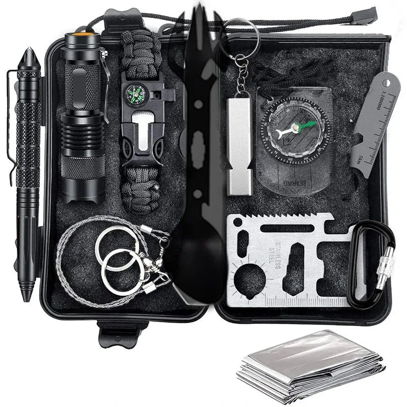 Kit de Survie et Premiers Secours – 11 Accessoires Essentiels pour Aventures en Plein Air