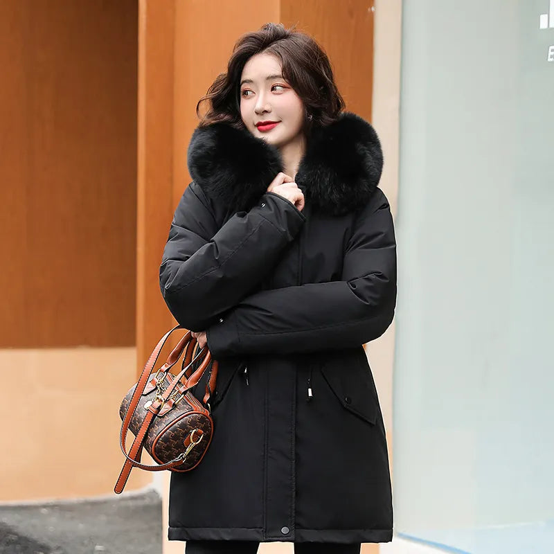 Parka à Capuche avec Col en Fourrure pour Femme