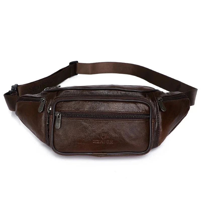Sac banane en cuir de vache véritable pour homme