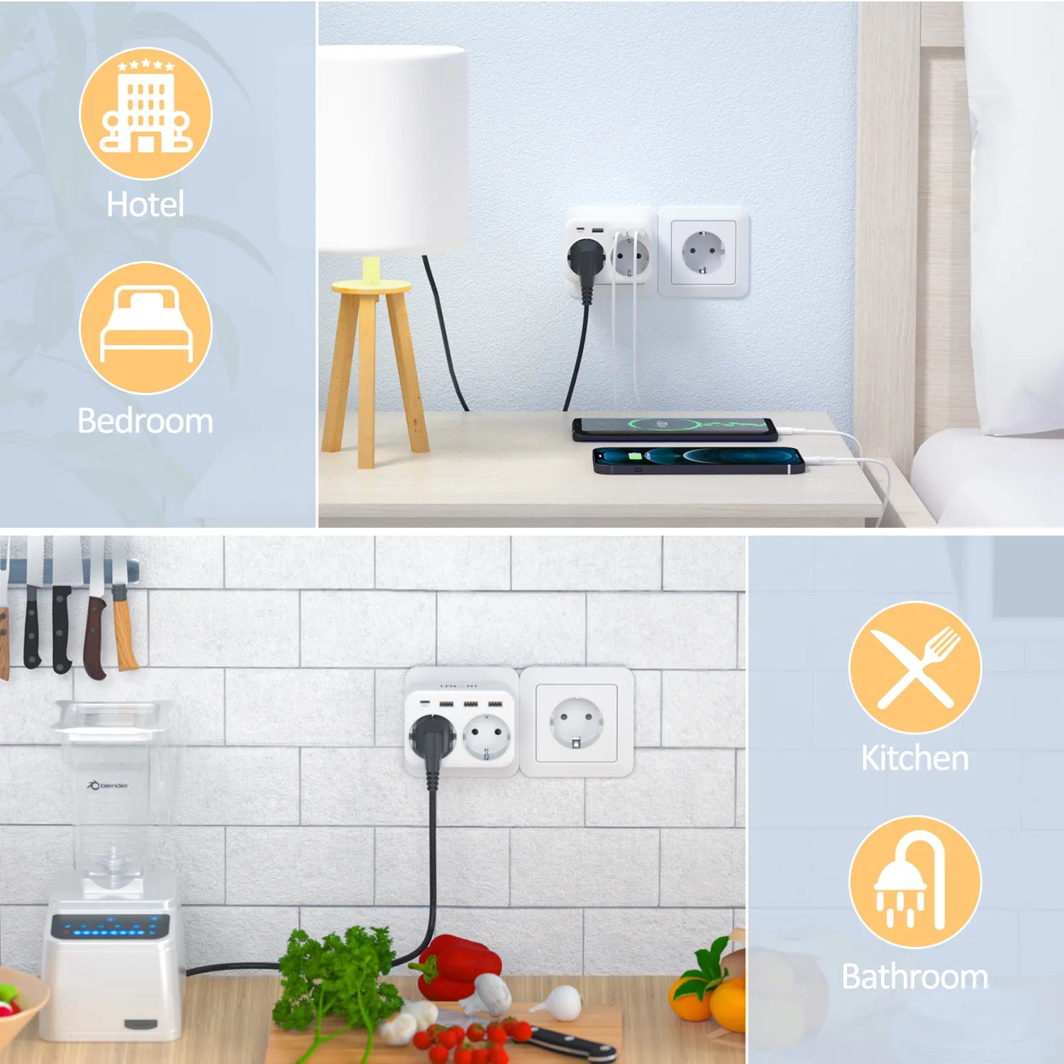 6-in-1 Wall Outlet Extender - USB and USB-C - Fast Charging